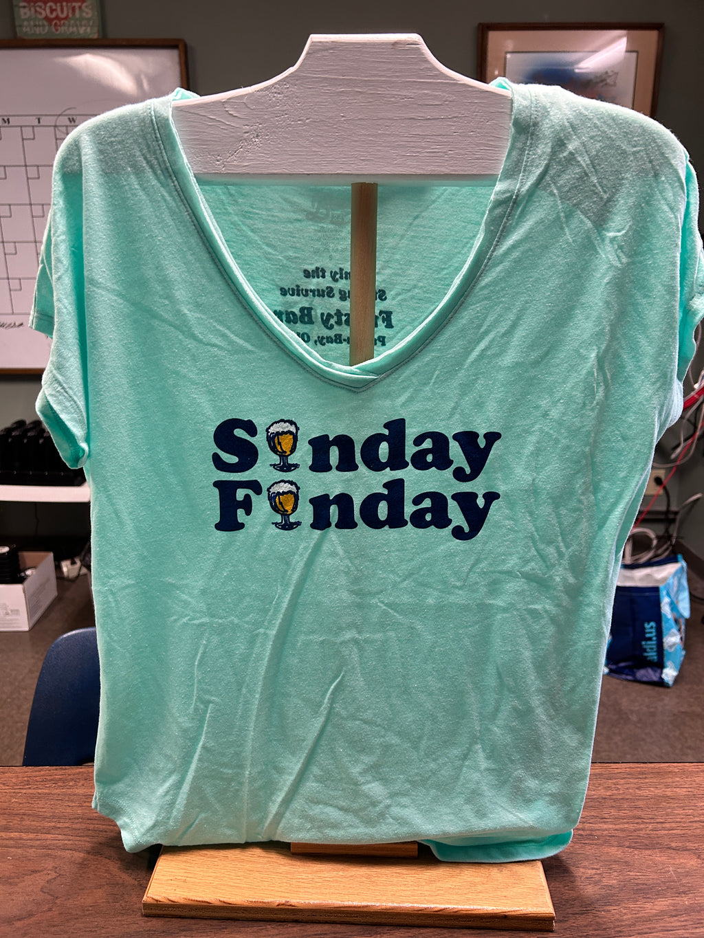 Sunday Funday Ladies V-Neck Seafoam